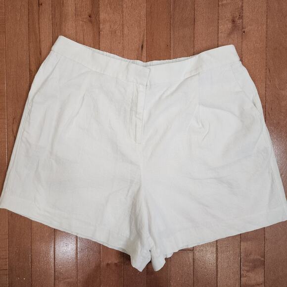 J. Crew Factory Pleated linen-blend Short Elastic waist White Size 16 - Picture 1 of 8